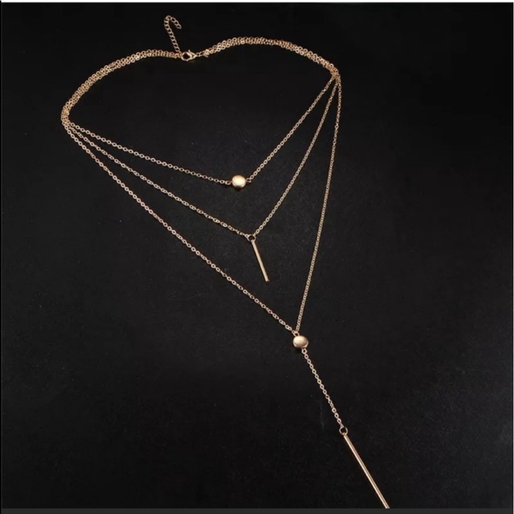 Gold Triple Tier Dangle Necklace - Picture 3 of 6